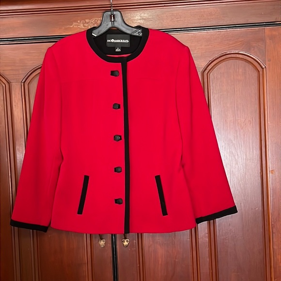 Sag Harbor Suit Red & Black Classy Button Down Blazer Size 8 - Picture 1 of 12